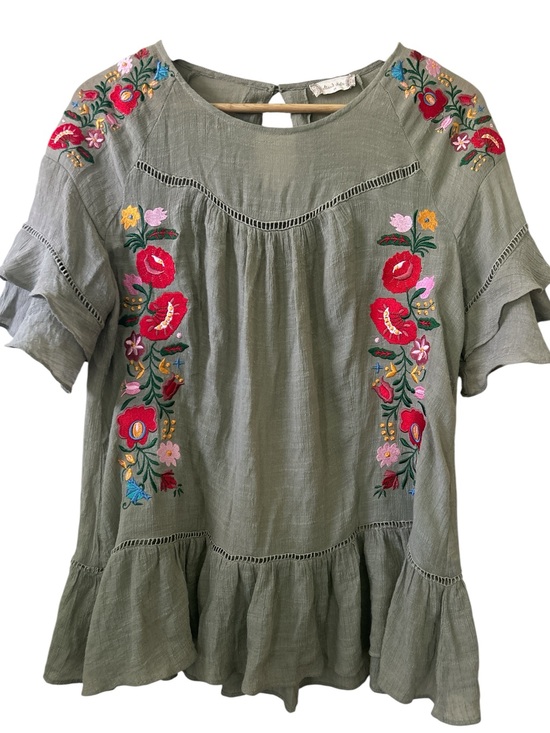 Altar'd State Tops - Altar’d State Embroidered Floral Ruffle Tunic Women’s Medium Cottagecore